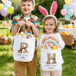Personalized Cute Bunny Chick Easter Basket with Name and Initial Eggs Hunting Party Favor Happy Easter Gift for Kids