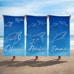 Personalized Underwater World Marine Theme Oversized Quick Dry Beach Towel with Name Summer Vacation Accessories Birthday Gift for Friends Family