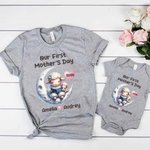 Personalized Mummy Baby Animals Moon Storytime 100% Cotton Baby Bodysuit Matching T-shirt with Name First Mother's Day Gift for Newborn New Mom