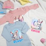Personalizzato carino coniglietto di Pasqua 100% cotone Baby Romper Hat Blanket Outfit con confezione regalo e nome regalo di compleanno di Pasqua per il neonato