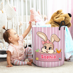 Personalized Cute Bow Hat Rabbit Stripe Storage Laundry Basket with Handle and Name Daily Use Easter Day Gift for Kids