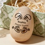 Personalized Happy Spring Bunny Wooden Easter Egg with Engraved Name Easter Basket Stuffers Home Decor Party Favors Gift for Kids
