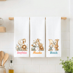 Personalized Cute Animal Waffle Weave Kitchen Towel with Name and Initial Baking Housewarming Gift for Kids