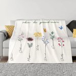 Couverture en flanelle personnalisée avec 1-16 noms et fleurs de style d'aquarelle - Cadeau fête de Mères pour maman grand-parents