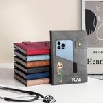 Cuaderno A5 personalizado de cuero PU con nombre bolsillo y personaje de dibujos animados regalo de cumpleaños y agradecimiento para enfermeras