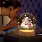 Veilleuse LED Personnalisée avec Motif d'Animal Nom Date et Socle en Bois Décoration de Chambre Cadeau Anniversaire Baby Shower pour Enfants