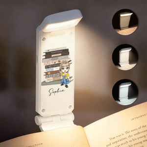 Personalizzato Vintage Book Cartoon Ricaricabile 3 colori LED Light Clip con nome Uso quotidiano Regalo di compleanno per studenti topi di biblioteca