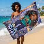 Personalized Cartoon Black Girl Graffiti Art Quick Dry Oversized Beach Towel with Name Beach Party Birthday Gift for Girl Graffiti Lover