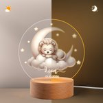 Veilleuse LED Personnalisée avec Motif d'Animal Nom Date et Socle en Bois Décoration de Chambre Cadeau Anniversaire Baby Shower pour Enfants