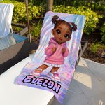 Personalized Cartoon Black Girl Graffiti Art Quick Dry Oversized Beach Towel with Name Beach Party Birthday Gift for Girl Graffiti Lover