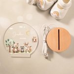 Veilleuse LED en acrylique personnalisée avec nom et texte - Style d'animal mignon socle en bois - Cadeau anniversaire pour garçons filles