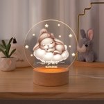 Veilleuse LED Personnalisée avec Motif d'Animal Nom Date et Socle en Bois Décoration de Chambre Cadeau Anniversaire Baby Shower pour Enfants