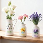 Personalized Retro Birth Flower Birthstone Ceramic Vase with Name Home Decor Mother's Day Birthday Gift for Women