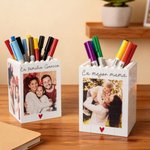 Portalápices personalizado de bloques de construcción con foto gran capacidad decoración de escritorio regalo de cumpleaños para familia y amigos