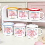 Personalized Happy Easter Sequin Y2K Bunny 12 oz Enamel Mug with Name Daily Use Easter Gift for Kids