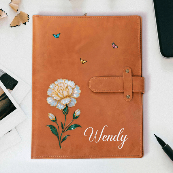 Personalized Mother of Pearl Effect Birth Flower PU Leather A5 Sketchbook Notebook Cover Daily Use Outdoor Sketching Gift for Artists Painters