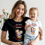 Personalized Sunflower Cartoon Mother and Child 100% Cotton Bodysuit and T-shirt Set First Mother's Day Baby Shower Gift for Baby Mom