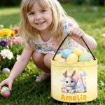 Personalized Cute Rabbit Polka Dot Easter Basket with Name and Initial Daily Use Easter Gift for Boys Girls