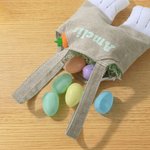 Personalized Cute Easter Bunny Overalls Tote Bag with Name Happy Easter Egg Hunting Gift for Kids