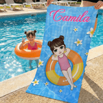 Personalized Cartoon Character Quick Dry Oversized Beach Towel with Name and Drawstring Bag Daily Beach Party Gift for Swimmers Friends