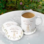 Personalised Happy First Mother's Day 11oz Ceramic Coffee Mug and Coaster Set with Animals Hug Design Mother's Day Gift for Grandma Mom