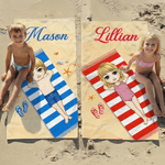 Personalized Cartoon Character Quick Dry Oversized Beach Towel with Name and Drawstring Bag Daily Beach Party Gift for Swimmers Friends