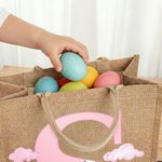 Personalized Bunny Ear Tractor Easter Egg Large Jute Tote Bag with Name and Initial Easter Party Gift for Boys Girls