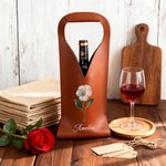 Personalized Mother of Pearl Effect Birth Flower PU Leather Wine Bag with Name and Handle Protective Wine Accessories Dinner Party Gift for Wine Lover
