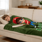 Personalized Cartoon Character Baseball Soft Throw Blanket with Name Living Room Decor Birthday Gift for Kid Baseball Player