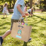 Gepersonaliseerde Gelukkige Pasen Zonnebril Bunny Grote Jute Draagtas met Naam Paasfeest Cadeau voor Kinderen