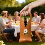 Personalized Mother of Pearl Effect Birth Flower PU Leather Wine Bag with Name and Handle Protective Wine Accessories Dinner Party Gift for Wine Lover