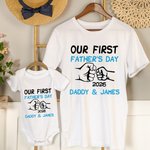 Maglietta personalizzata 100% cotone Fist Bump Our First Father's Day e tutina per neonato con nome e anno Regalo per il nuovo papà bambino