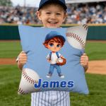 Personalized Cartoon Baseball Character Throw Pillow Cover with Name Home Decor Birthday Children's Day Game Day Gift for Kids Baseball Lovers
