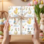 Personalized Peter Rabbit Easter Eggs Cartoon Duck Wrapping Paper with Name Set of 3 Easter Gift for Kids