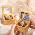Personalisierte Gravur hölzerne Haustier Pelz Foto magnetische Keepsake Box mit Namen Hund Pfote Regenbogen Brücke Verlust von Haustier Memorial Geschenk für Tierbesitzer