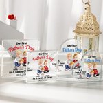 Personalized As A Family Of Three Cartoon Characters Square Heart Acrylic Plaque with Name and Date Home Decor Father's Day Gift for Family