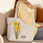 Personoitu syntymäkukka kukallinen vakosamettinen suuri kantokassi nimellä päivittäiskäyttöön syntymäpäivälahja naisille