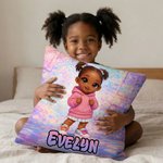 Personalized Graffiti Style Cartoon Character Soft Throw Pillow Cover with Name  Home Decor Birthday Gift for Women Girls