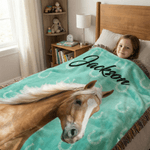 Foto personalizada de caballo Borla Suave manta con nombre Decoración del hogar Fiesta Cumpleaños Aniversario Regalo para los amantes del caballo