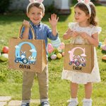 Personalized Bunny Ear Tractor Easter Egg Large Jute Tote Bag with Name and Initial Easter Party Gift for Boys Girls