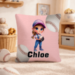 Personalized Cartoon Baseball Character Throw Pillow Cover with Name Home Decor Birthday Children's Day Game Day Gift for Kids Baseball Lovers
