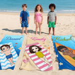 Personalized Cartoon Character Quick Dry Oversized Beach Towel with Name and Drawstring Bag Daily Beach Party Gift for Swimmers Friends