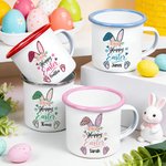 Henkilökohtainen Leopard Print Flower Bunny 12 oz emali muki nimi päivittäiseen käyttöön Happy Easter lahja pojille tytöille