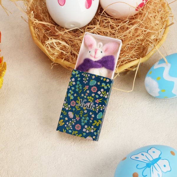 Personalized Cute Tiny Felt Easter Bunny in Matchbox with Name and Scarf First Easter Gift for Newborns Boys Girls