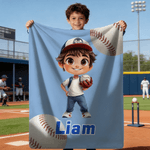 Personalized Cartoon Character Baseball Soft Throw Blanket with Name Living Room Decor Birthday Gift for Kid Baseball Player