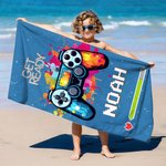 Gepersonaliseerde Multicolor Graffiti Gamepad Zachte Sneldrogende Strandhanddoek met Naam Travel Essentieel Zomer Vakantie Verjaardagscadeau voor Game Lovers