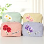 Personalized Multicolor Birth Flower Striped Makeup Bag with Name Daily Travel Essential Birthday Gift for Women