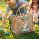 Gepersonaliseerde Gelukkige Pasen Zonnebril Bunny Grote Jute Draagtas met Naam Paasfeest Cadeau voor Kinderen