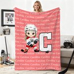 Personalized Cartoon Ice Hockey Player Soft Throw Blanket with Name and Number Home Decor Fan Events Team Gift for Ice Hockey Players Lovers