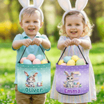 Personalized Cute Rabbit Polka Dot Easter Basket with Name and Initial Daily Use Easter Gift for Boys Girls